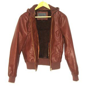 Ci Sono Faux Leather & Fur Lined Sweater Hoodie Bomber Jacket